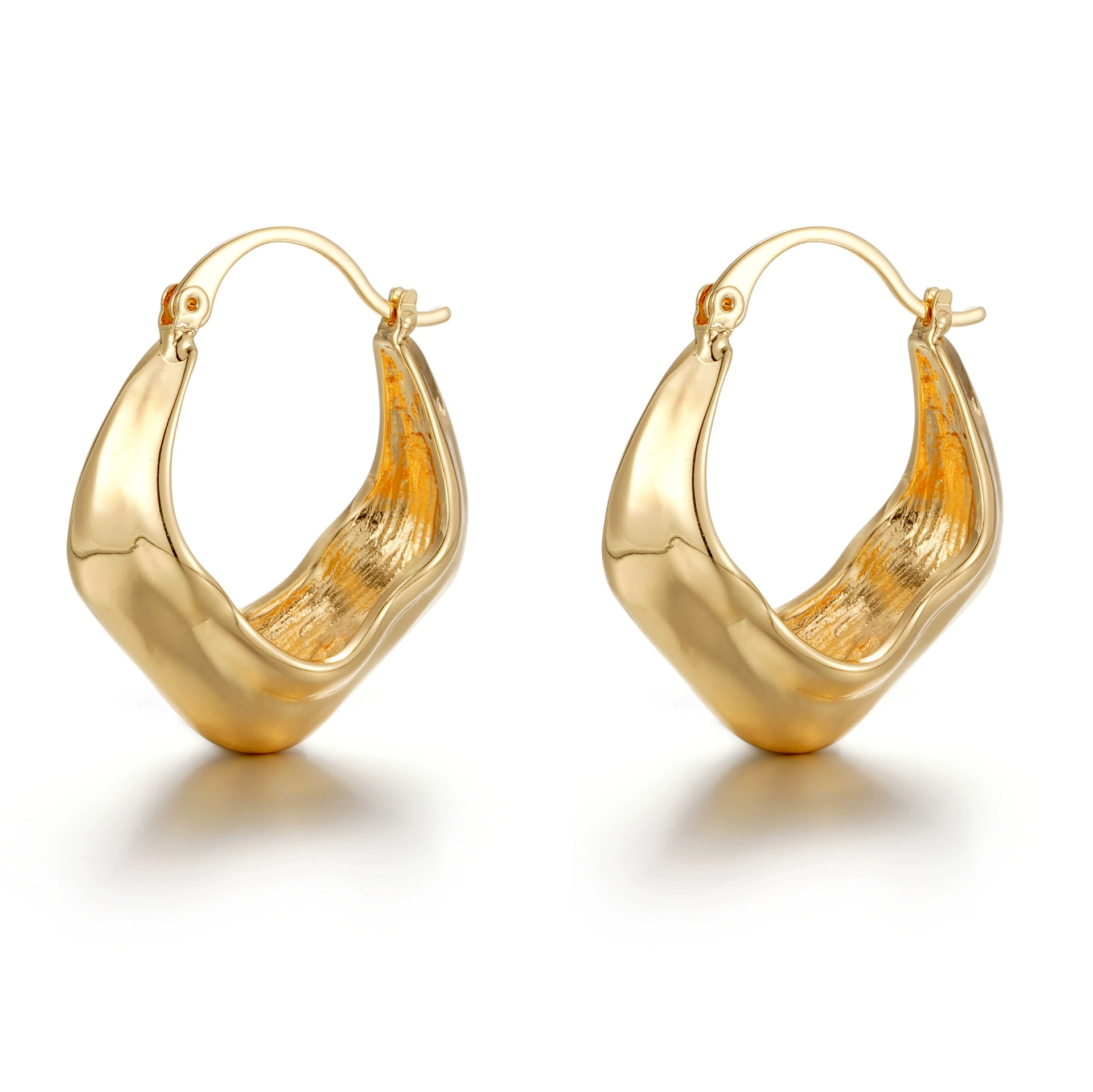 Asymmetrical Textured Metal Hoop Earrings - Cold Tone Aesthetic
