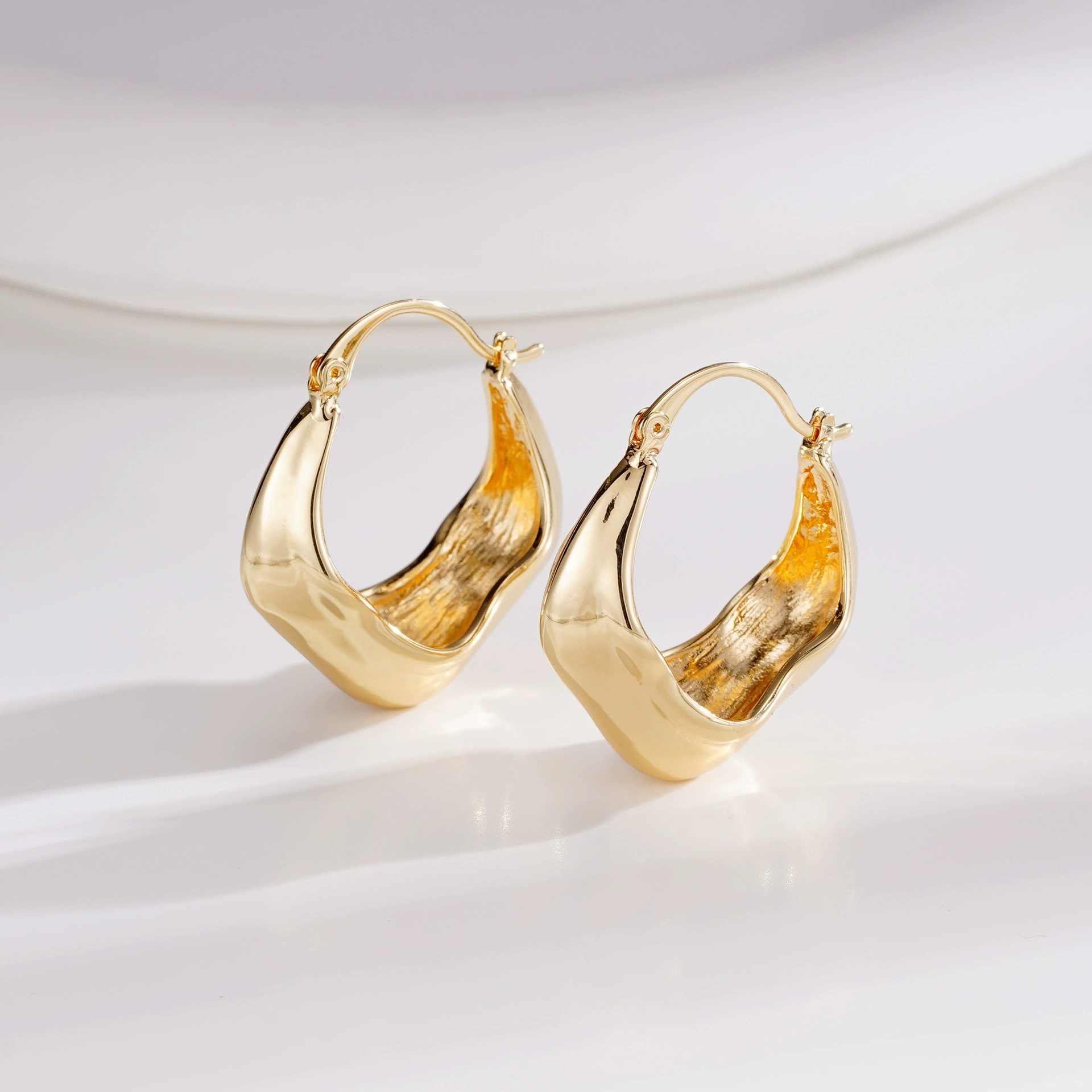 Asymmetrical Textured Metal Hoop Earrings - Cold Tone Aesthetic - Image 5